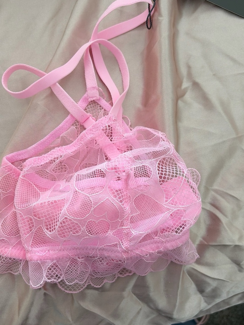 Savage X Fenty Pink Lace Mesh Bralette